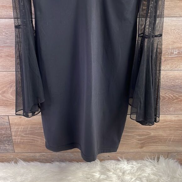 Ladies Black Goth Cocktail Dress, Vintage, Black, Sheer, Bell Sleeves - Picture 4 of 12